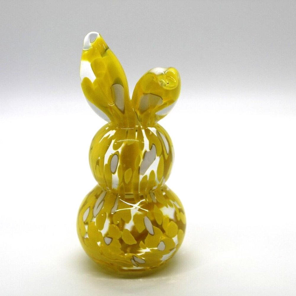 5" Yellow White Tail Rabbit PAPERWEIGHT FIGURINE BUBBLE ART Signed AGW 22 NWOB